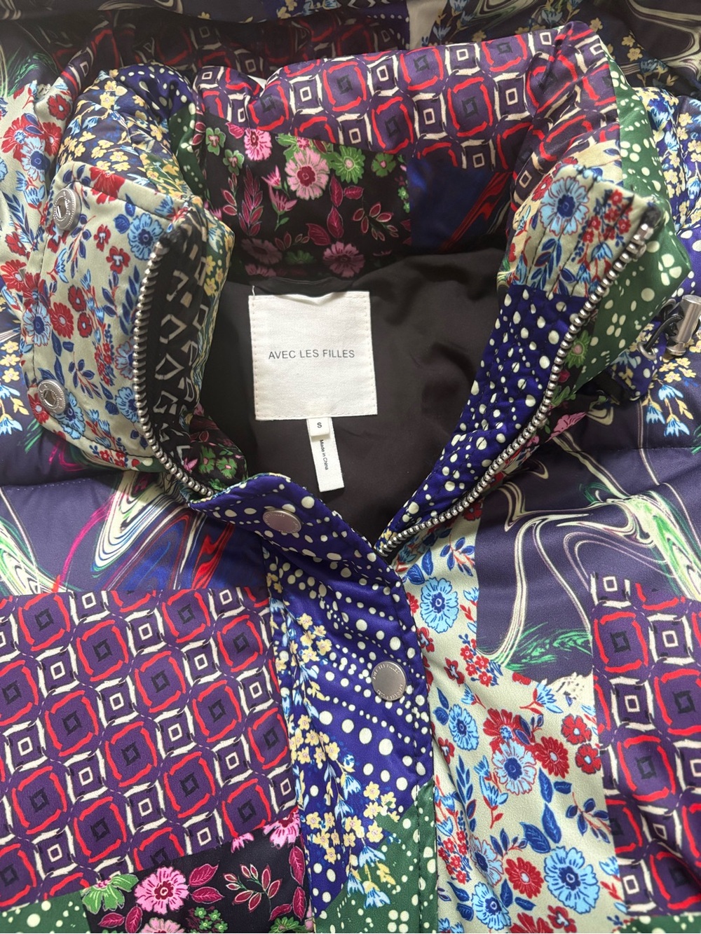 Avec Les Filles Patchwork Floral Puffer Jacket - Green & Purple - Picture 3 of 6
